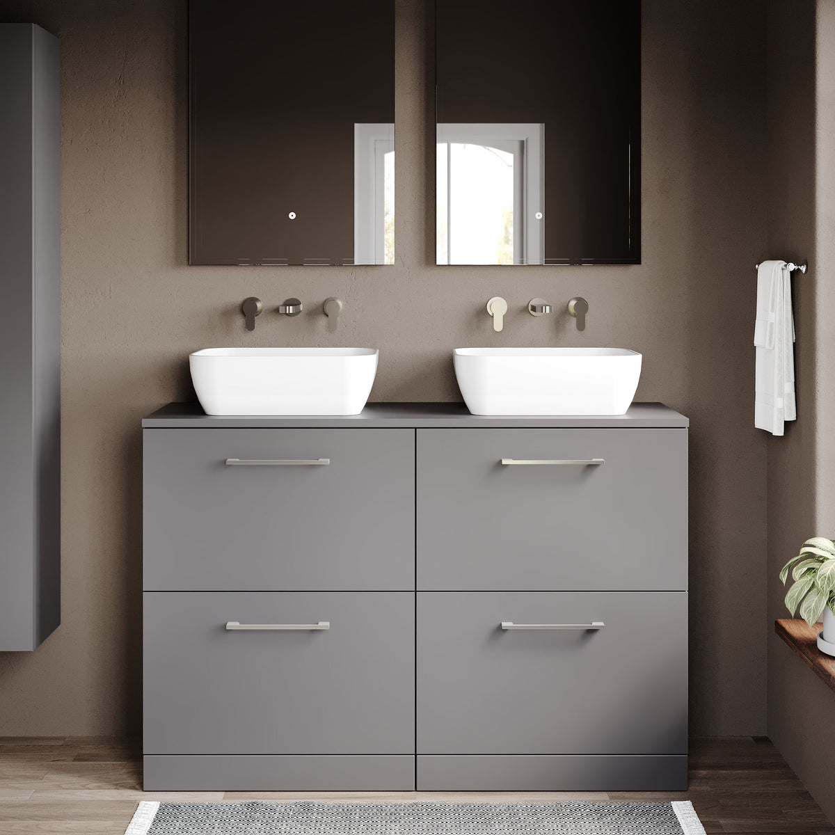 Modern Splash 1200mm Slate Grey 4 Drawer Floor Standing Vanity Unit With Co-ordinating Worktop