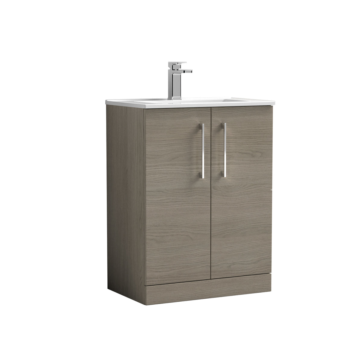 Modern Splash 600mm Solace Oak 2 Door Floor Standing Vanity Unit With Minimalist Basin