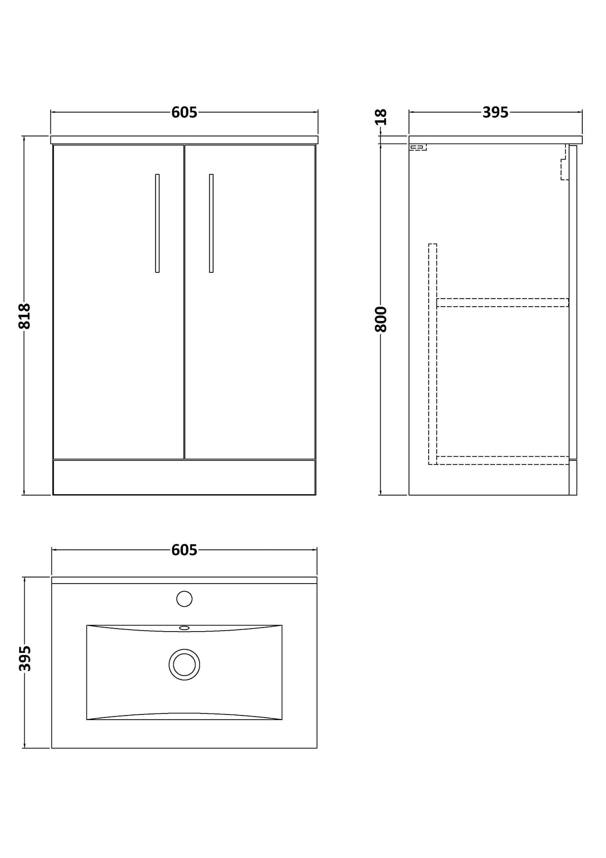 Modern Splash 600mm Solace Oak 2 Door Floor Standing Vanity Unit With Minimalist Basin