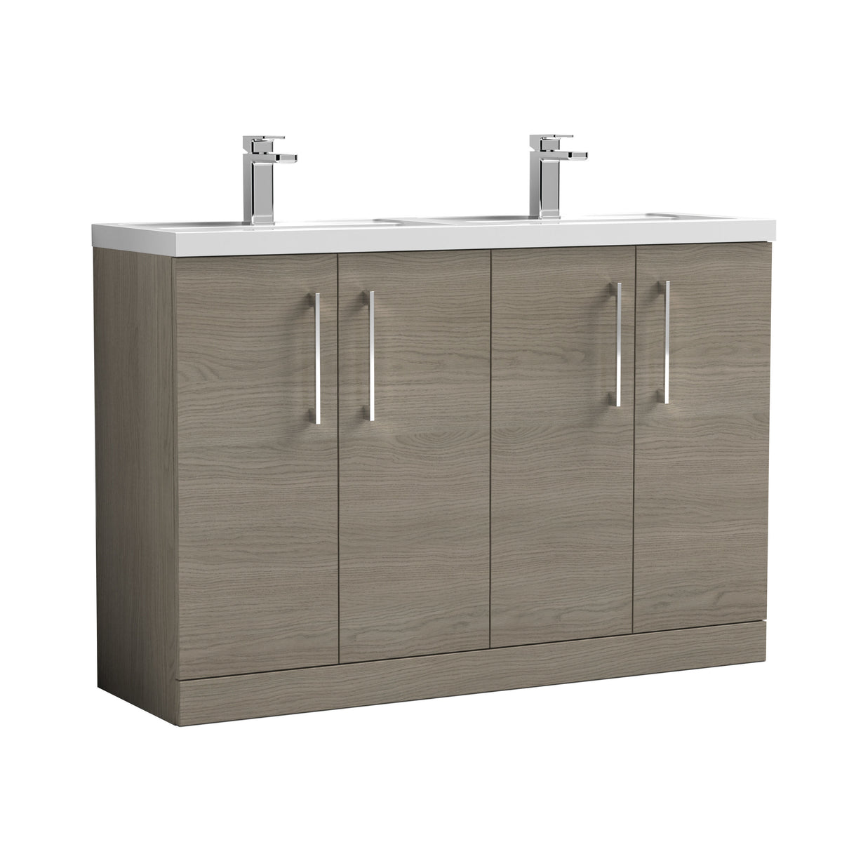 Modern Splash 1200mm Solace Oak 4 Door Floor Standing Vanity Unit With 2 Tap Hole Polymarble basin