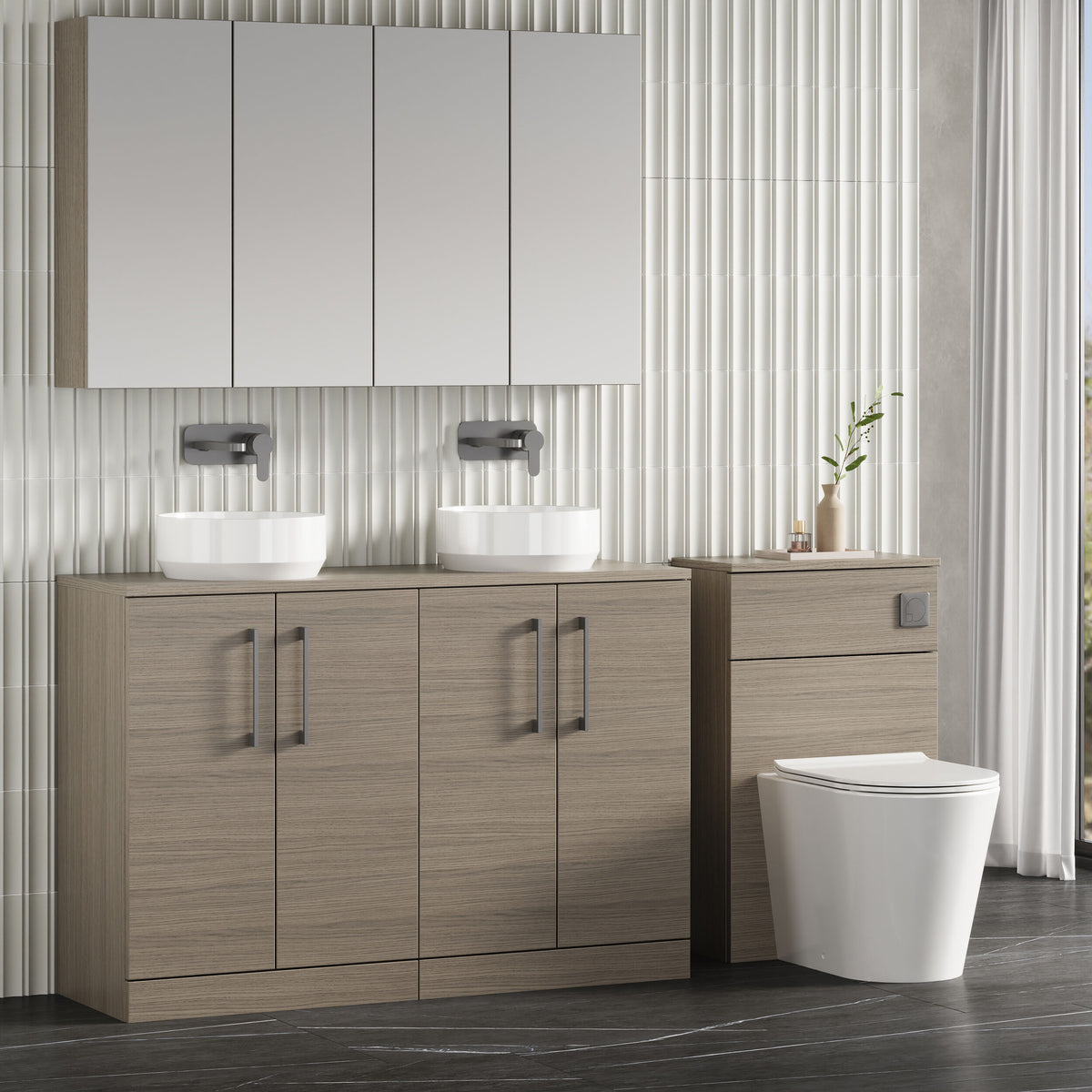 Modern Splash 1200mm Solace Oak2 Door Floor Standing Vanity Unit With Co-ordinating Worktop