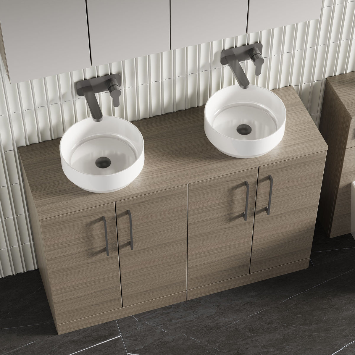 Modern Splash 1200mm Solace Oak2 Door Floor Standing Vanity Unit With Co-ordinating Worktop