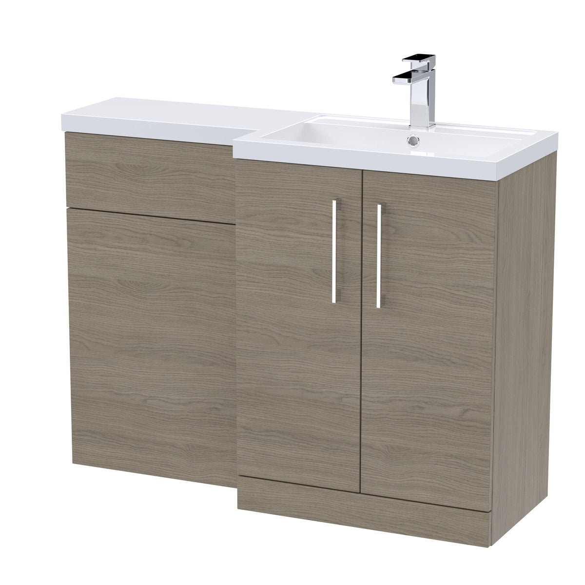 Modern Splash 1100mm Solace Oak 2 Door Floor Standing Right-Hand Combination Unit With Polymarble Basin