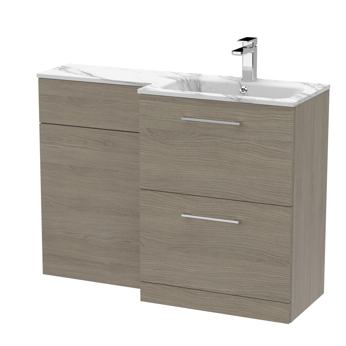 Modern Splash 1100mm Solace Oak 2 Drawer Floor Standing Right-Hand Combination Unit With Stone Basin