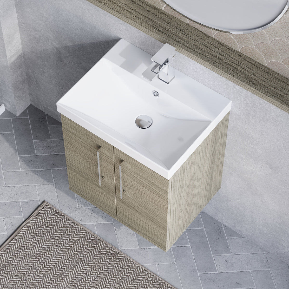 Modern Splash 500mm Solace Oak 2 Door Wall Hung Vanity Unit With Thin Edge Basin