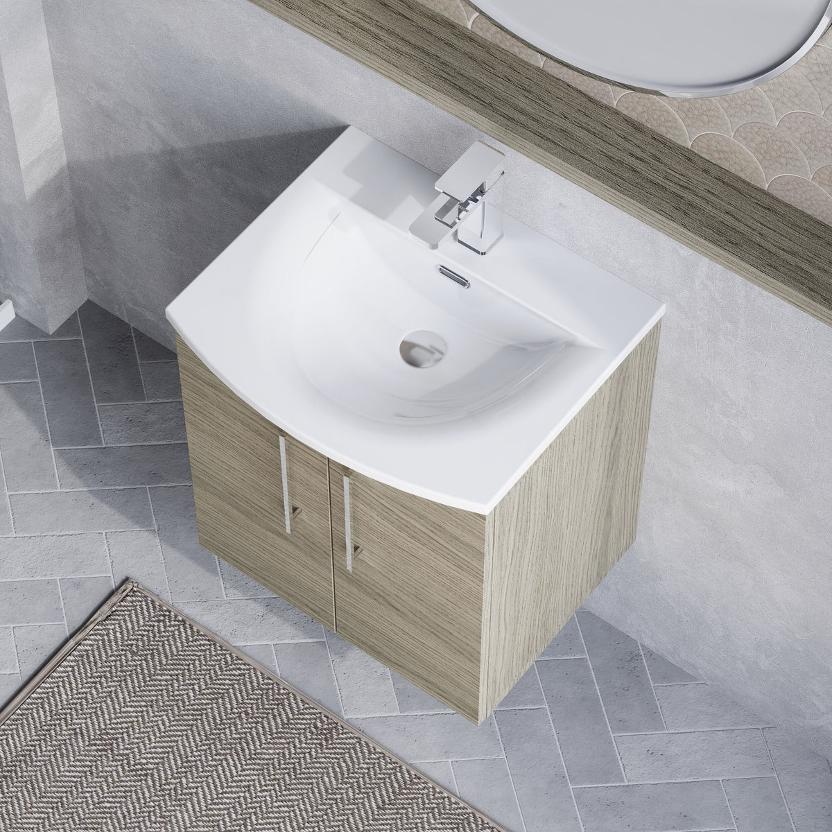 Modern Splash 500mm Solace Oak 2 Door Wall Hung Vanity Unit With Curved Basin