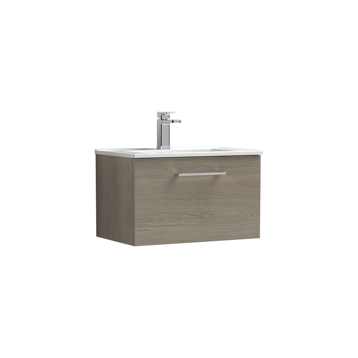 Modern Splash 600mm Solace Oak 1 Drawer Wall Hung Vanity Unit With Minimalist Basin