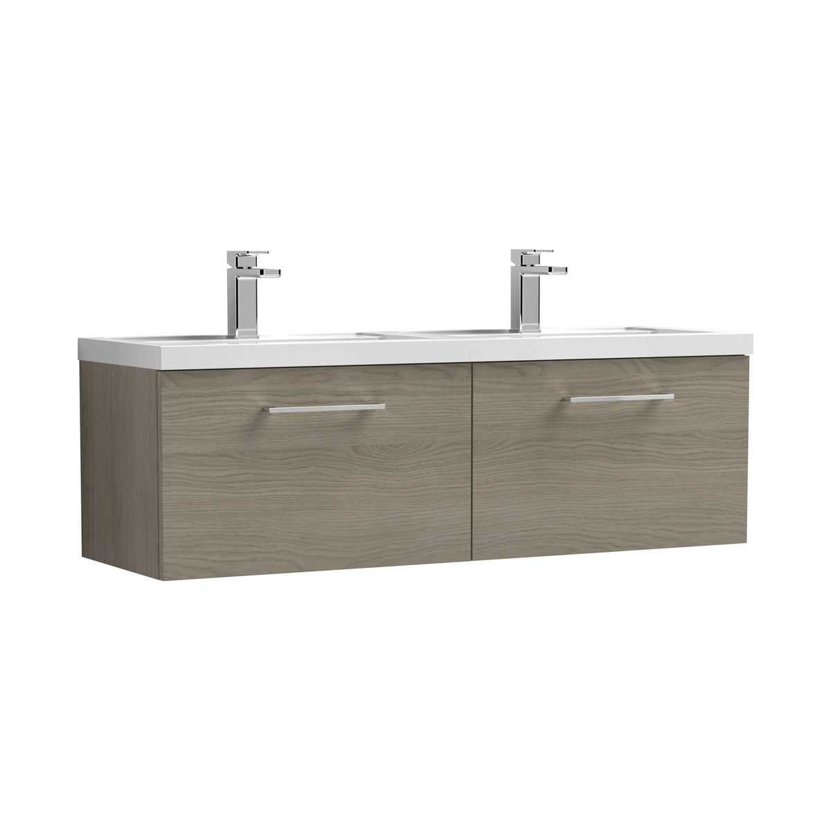 Modern Splash 1200mm Solace Oak 2 Drawer Wall Hung Vanity Unit With 2 Tap Hole Polymarble basin