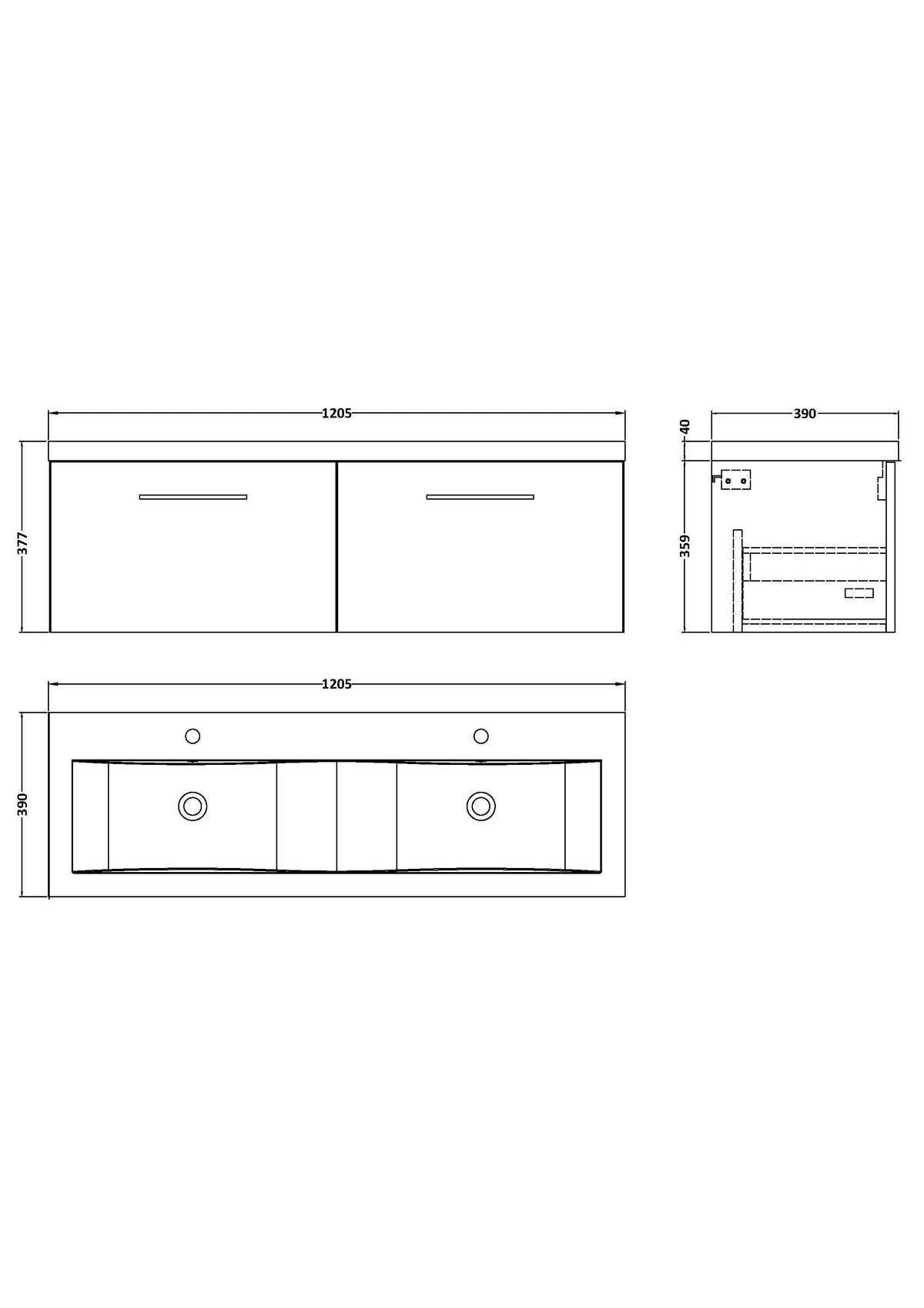 Modern Splash 1200mm Solace Oak 2 Drawer Wall Hung Vanity Unit With 2 Tap Hole Ceramic Basin