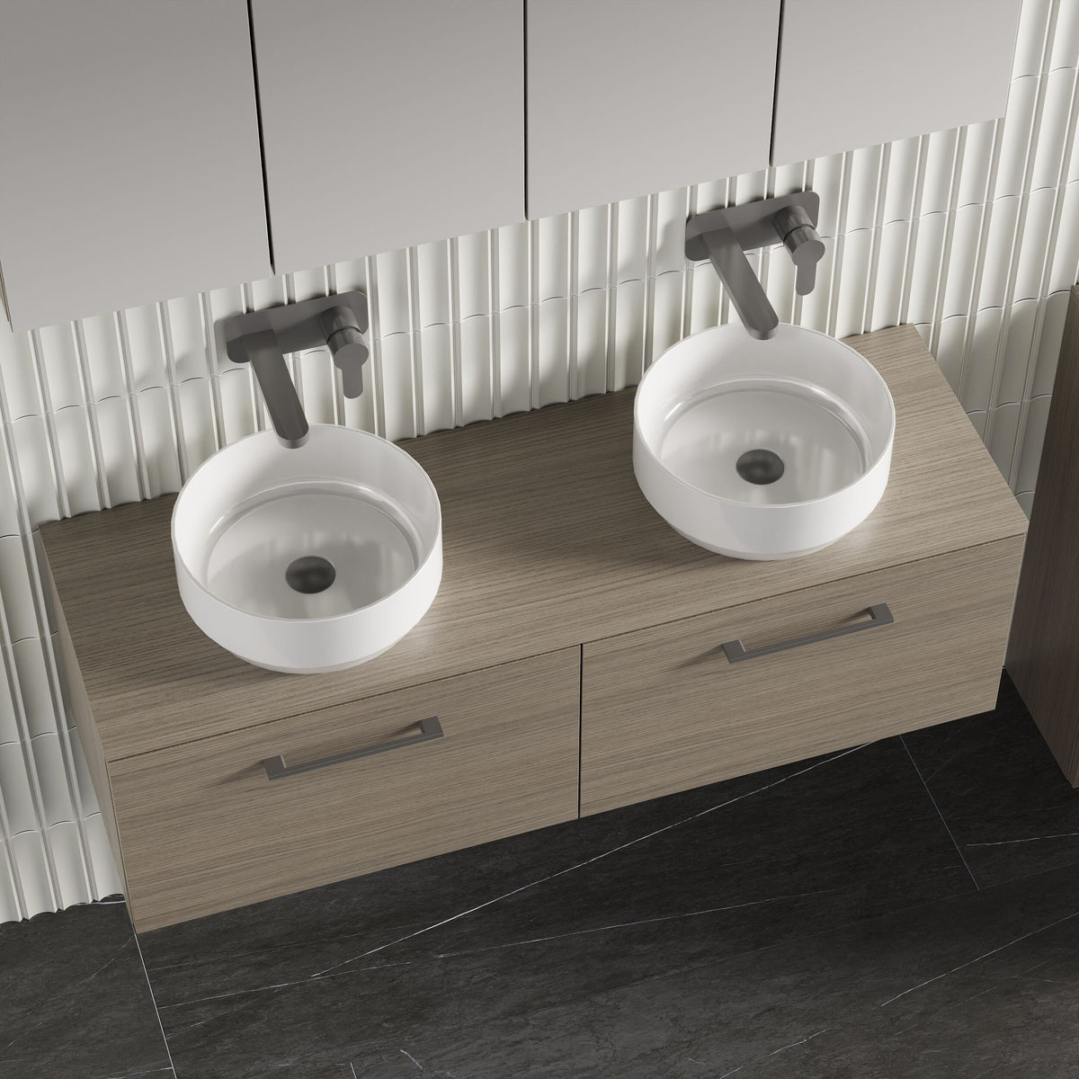 Modern Splash 1200mm Solace Oak 2 Drawer Wall Hung Vanity Unit With Co-ordinating Worktop
