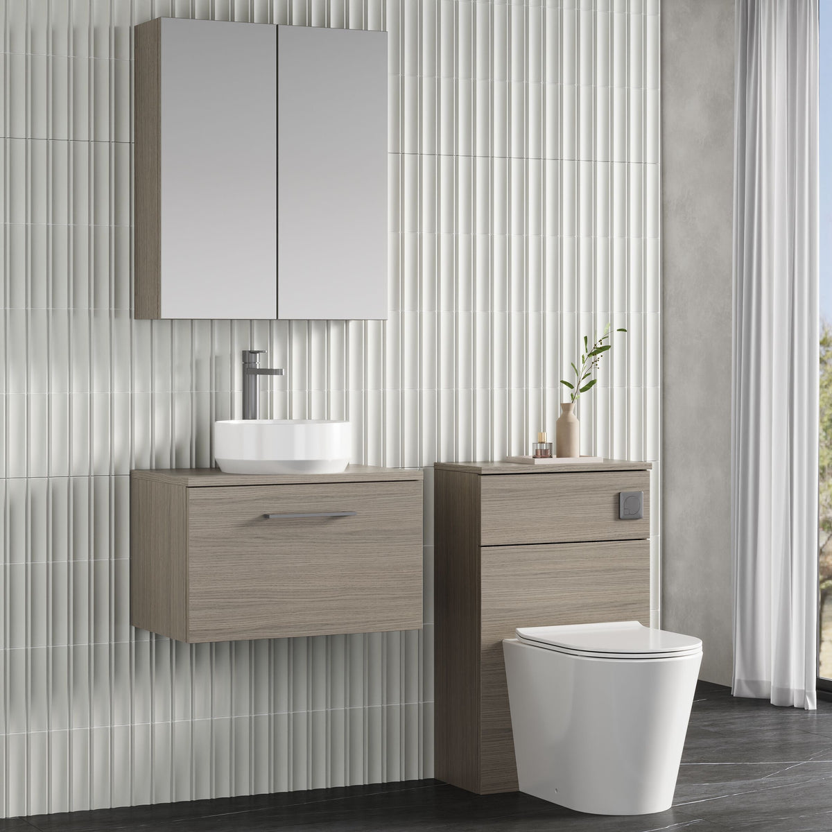 Modern Splash 600mm Solace Oak 1 Drawer Wall Hung Vanity Unit With Co-ordinating Worktop