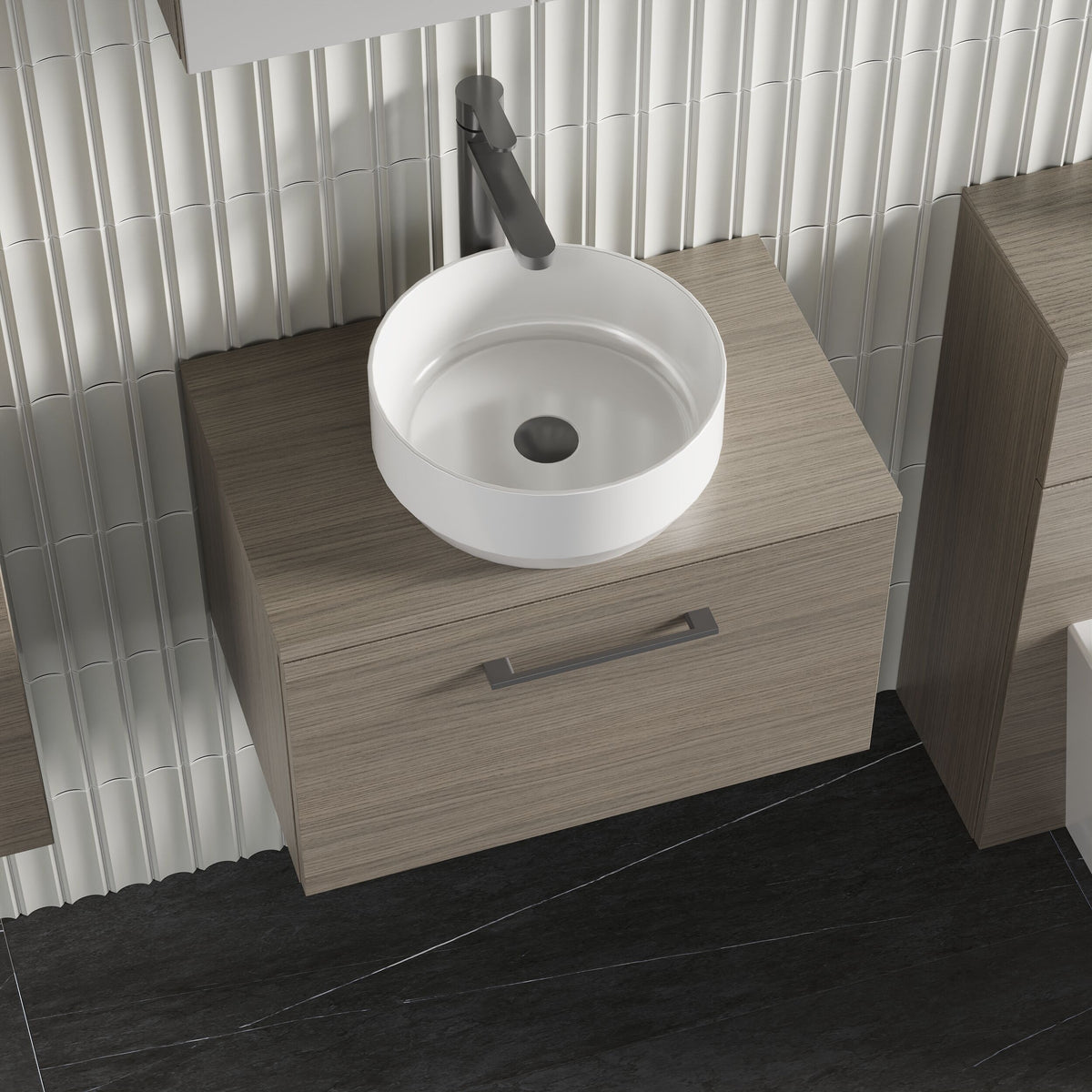 Modern Splash 600mm Solace Oak 1 Drawer Wall Hung Vanity Unit With Co-ordinating Worktop
