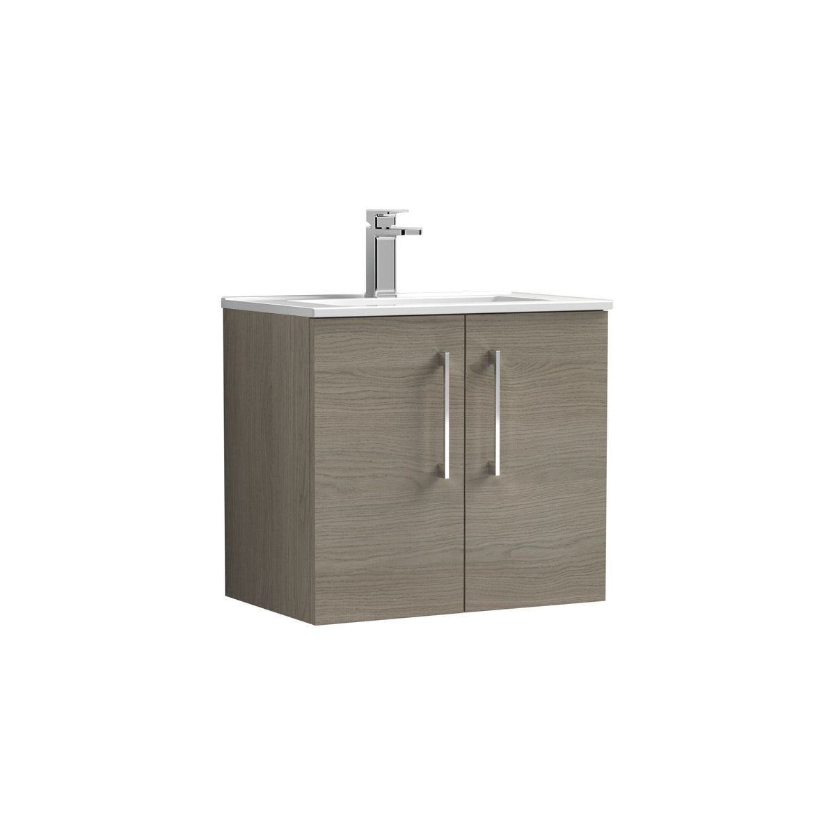 Modern Splash 600mm Solace Oak 2 Door Wall Hung Vanity Unit With Minimalist Basin