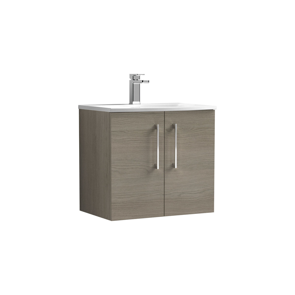 Modern Splash 600mm Solace Oak 2 Door Wall Hung Vanity Unit With Curved Basin
