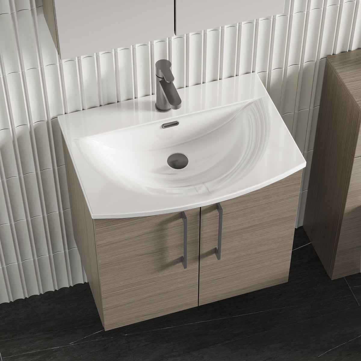 Modern Splash 600mm Solace Oak 2 Door Wall Hung Vanity Unit With Curved Basin