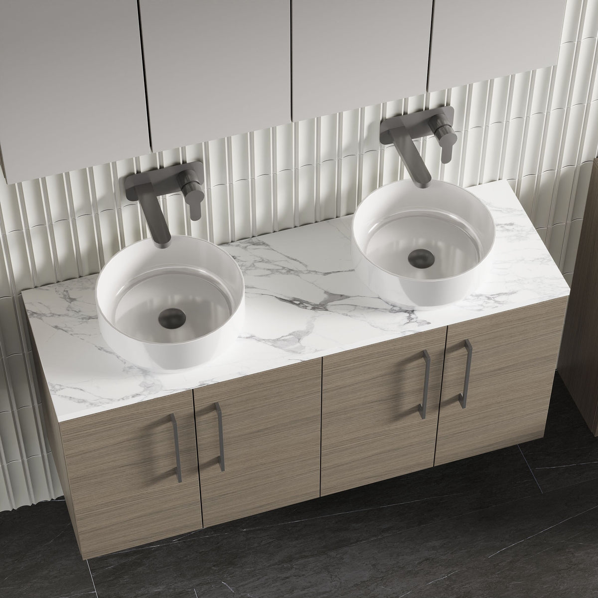 Modern Splash 1200mm Solace Oak 2 Door Wall Hung Vanity With Carrara Laminate Worktop
