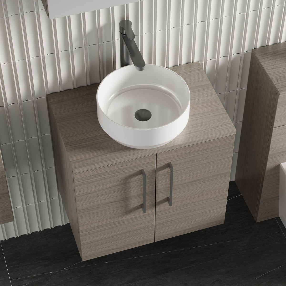 Modern Splash 600mm Solace Oak 2 Door Wall Hung Vanity Unit With Co-ordinating Worktop