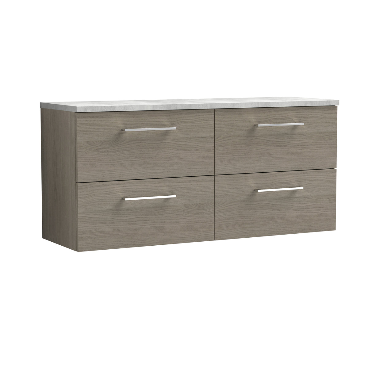 Modern Splash 1200mm Solace Oak 4 Drawer Wall Hung Vanity Unit With Bellato Grey Worktop