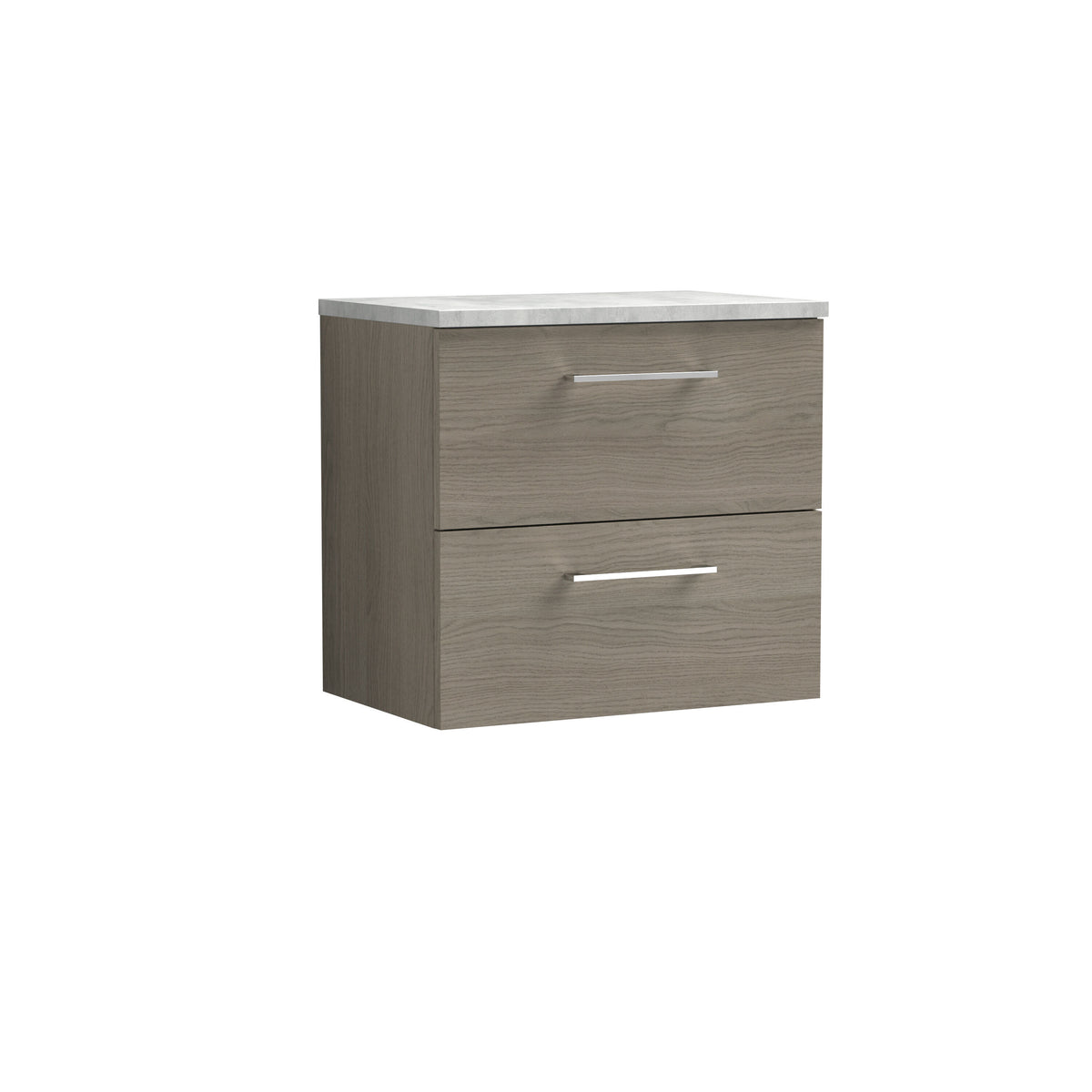 Modern Splash 600mm Solace Oak 2 Drawer Wall Hung Vanity Unit With Bellato Grey Worktop