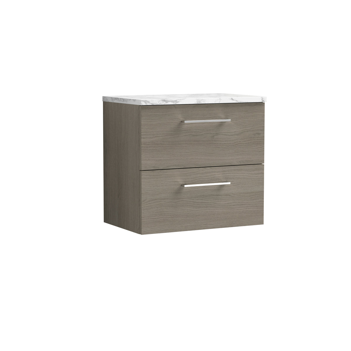 Modern Splash 600mm Solace Oak 2 Drawer Wall Hung Vanity Unit With Carrara Laminate Worktop