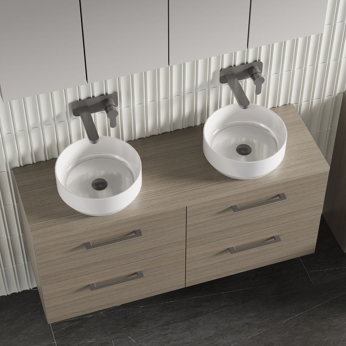 Modern Splash 1200mm Solace Oak 4 Drawer Wall Hung Vanity Unit With Co-ordinating Worktop
