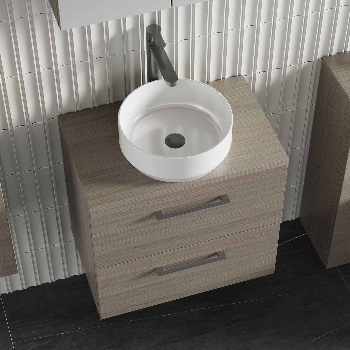 Modern Splash 600mm Solace Oak 2 Drawer Wall Hung Vanity Unit With Co-ordinating Worktop