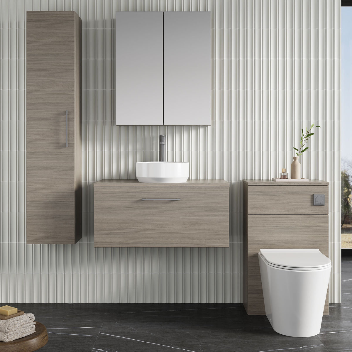 Modern Splash 805mm Solace Oak 1 Drawer Wall Hung Vanity Unit With Co-ordinating Worktop