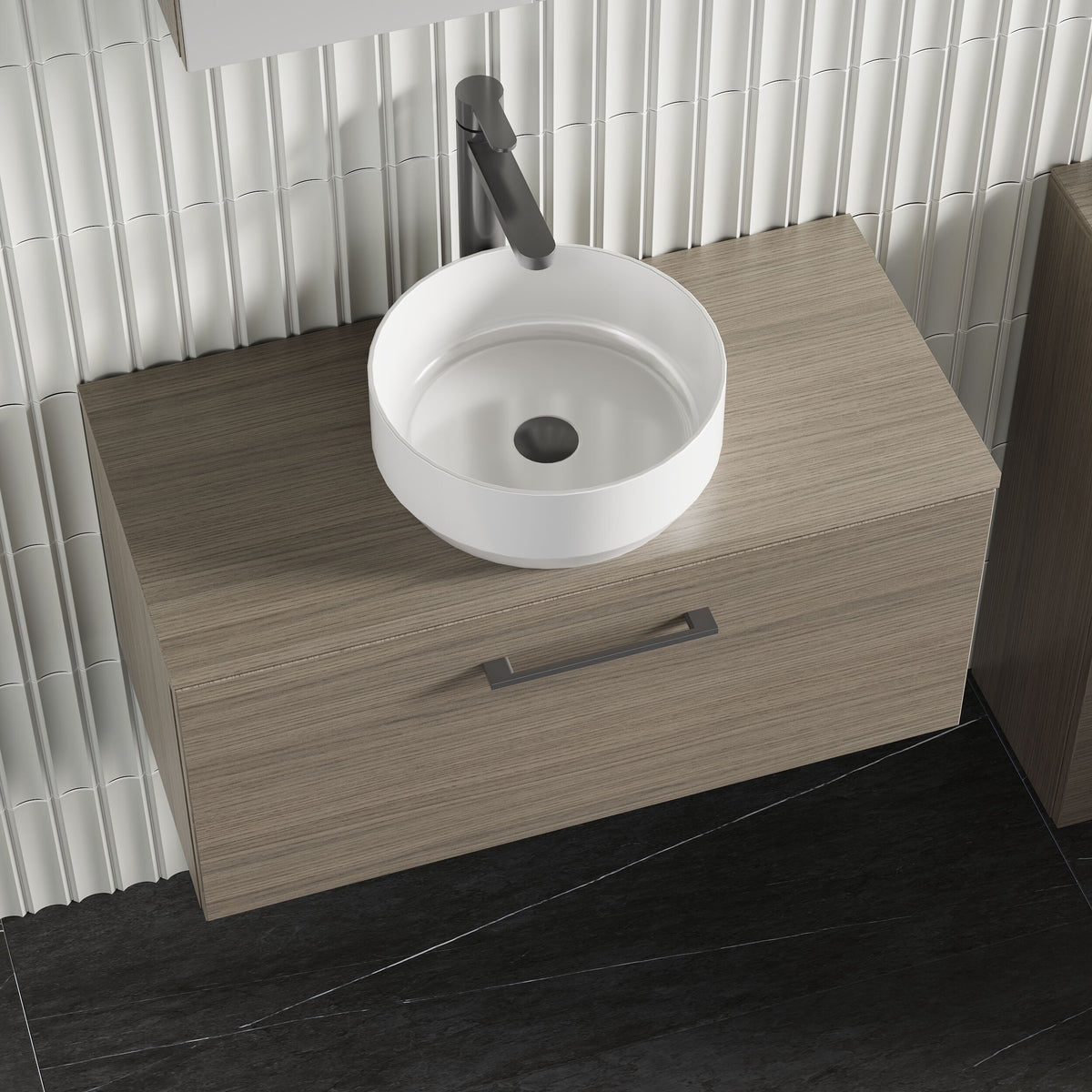 Modern Splash 805mm Solace Oak 1 Drawer Wall Hung Vanity Unit With Co-ordinating Worktop
