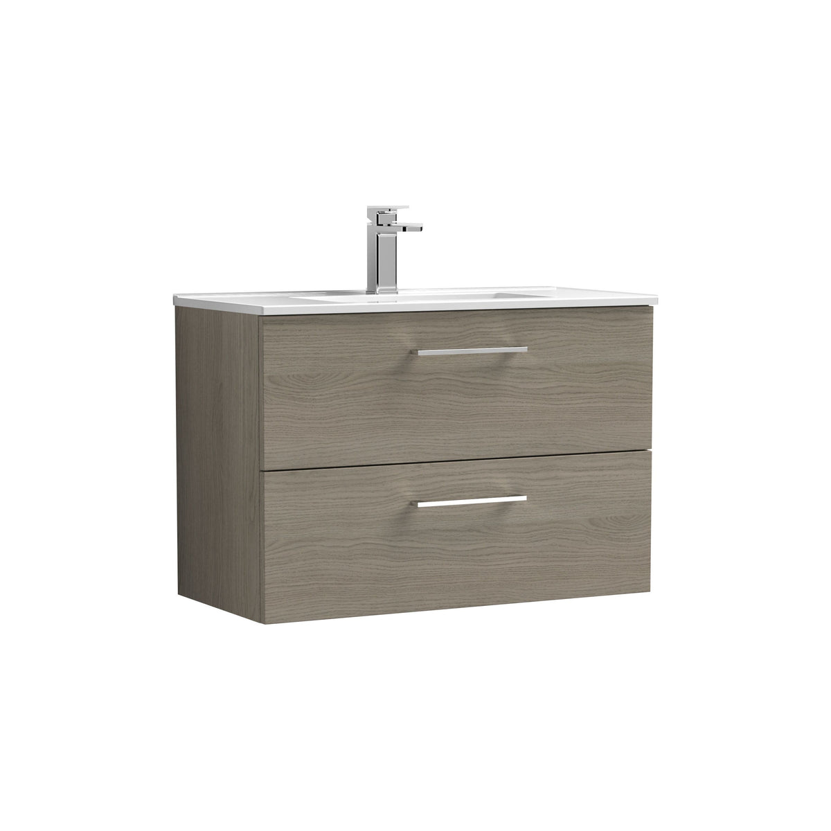 Modern Splash 800mm Solace Oak 2 Drawer Wall Hung Vanity Unit With Minimalist Basin