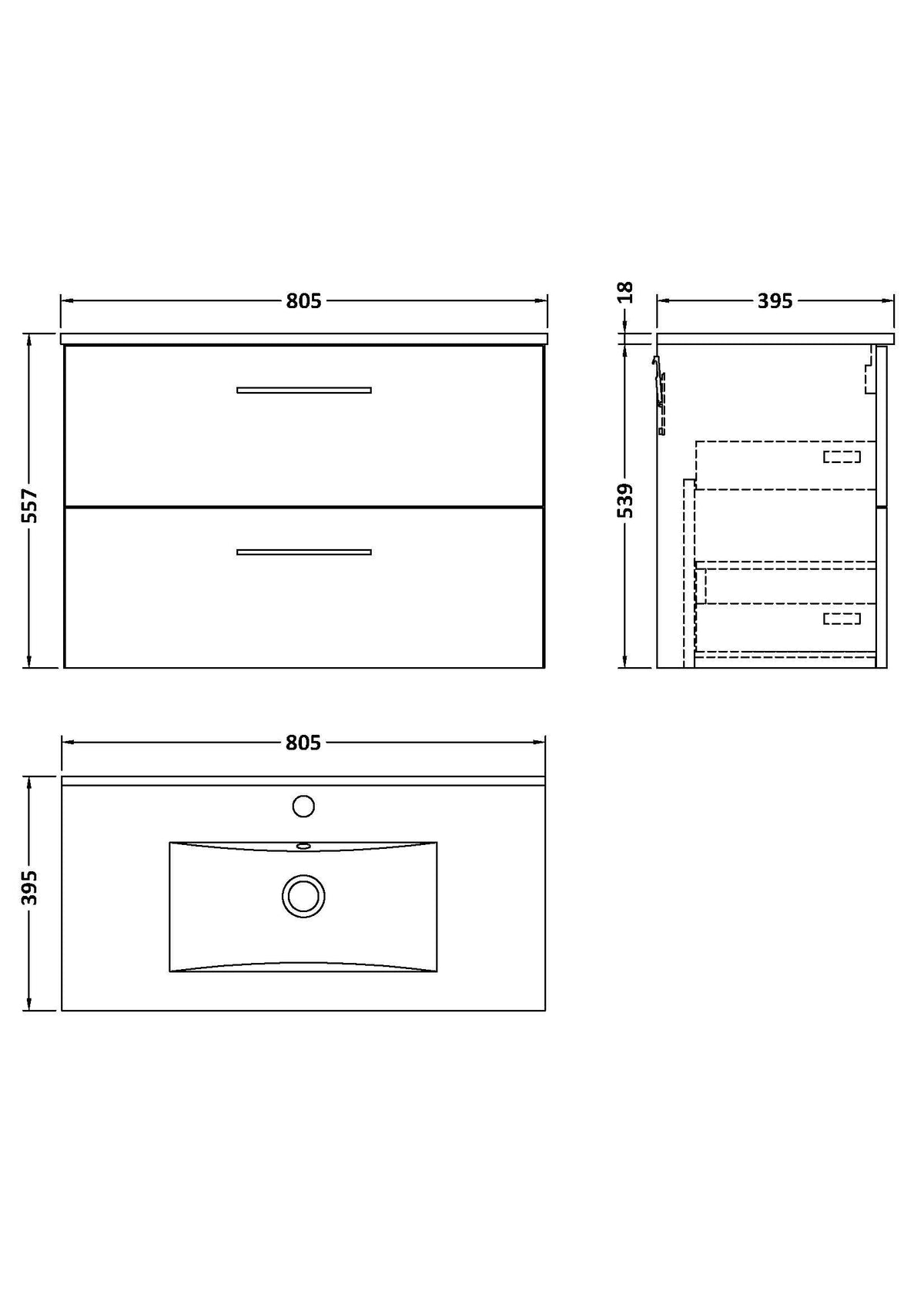 Modern Splash 800mm Solace Oak 2 Drawer Wall Hung Vanity Unit With Minimalist Basin