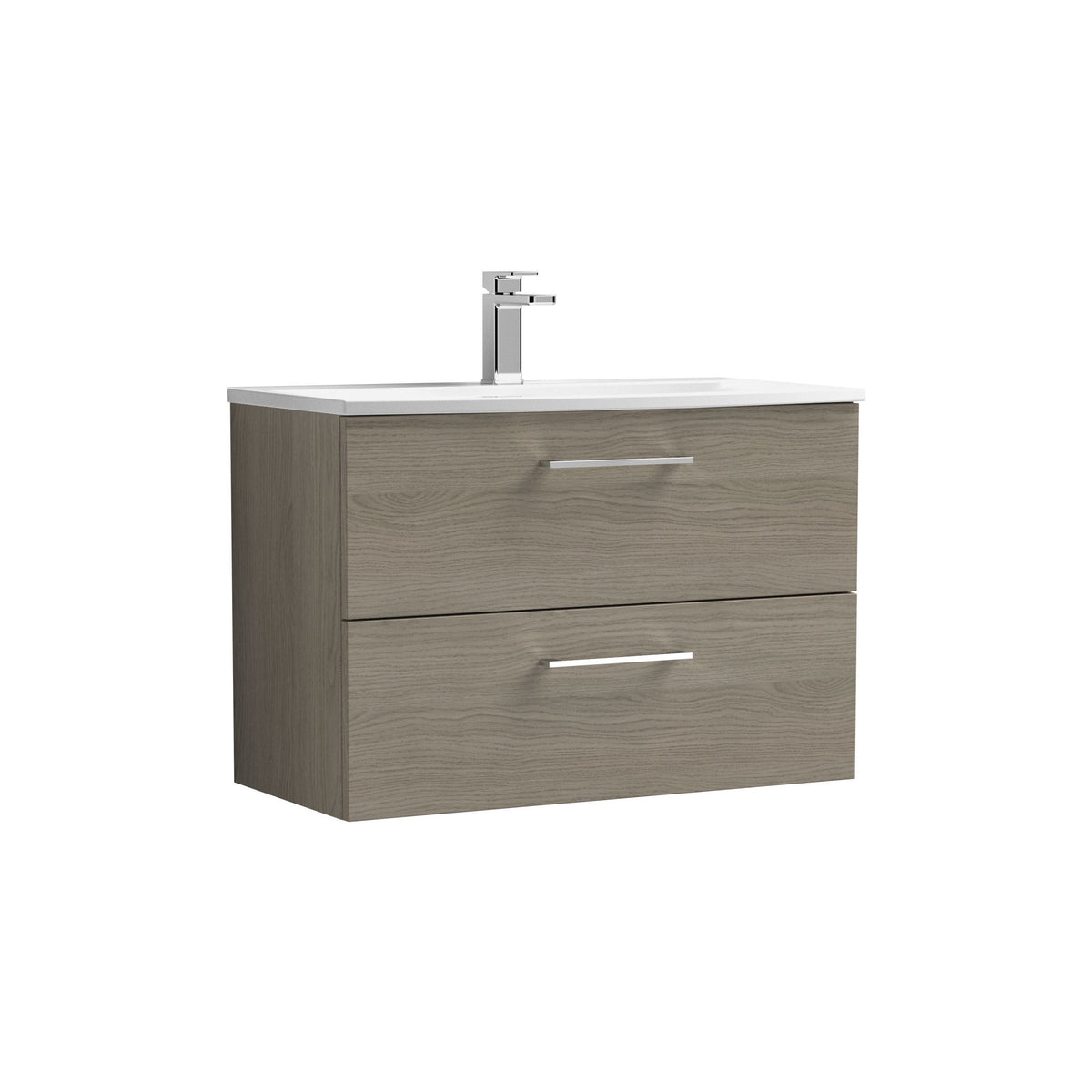 Modern Splash 800mm Solace Oak 2 Drawer Wall Hung Vanity Unit With Curved Basin