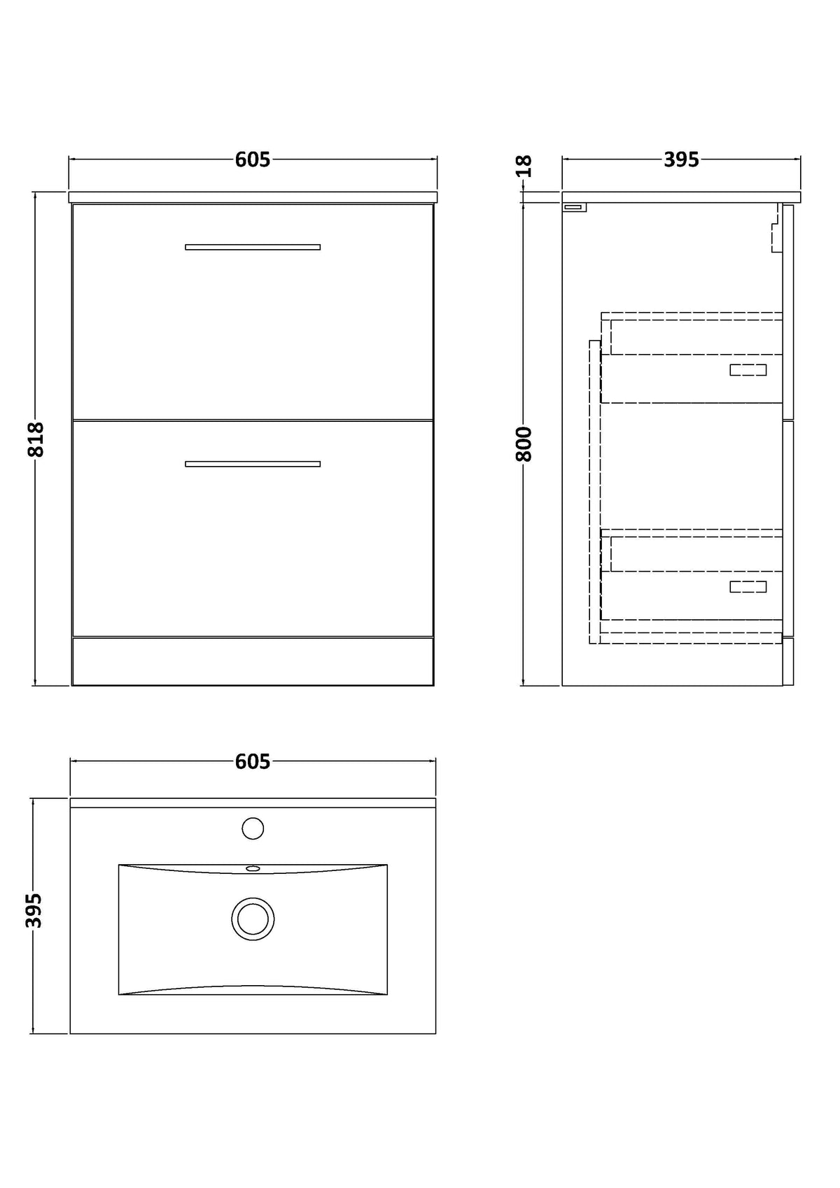 Modern Splash 600mm Solace Oak 2 Drawer Floor Standing Vanity Unit With Minimalist Basin