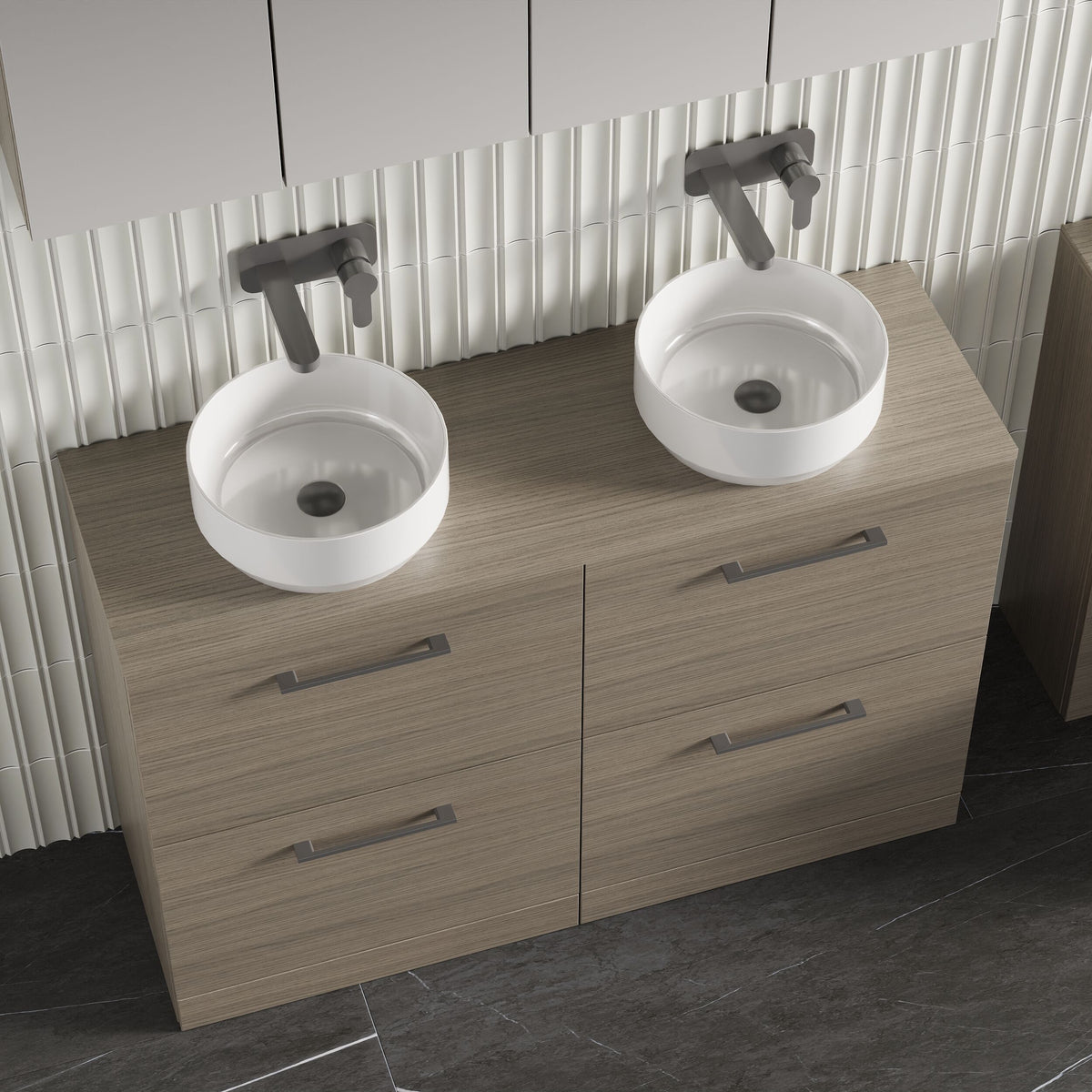 Modern Splash 1200mm Solace Oak 4 Drawer Floor Standing Vanity Unit With Co-ordinating Worktop