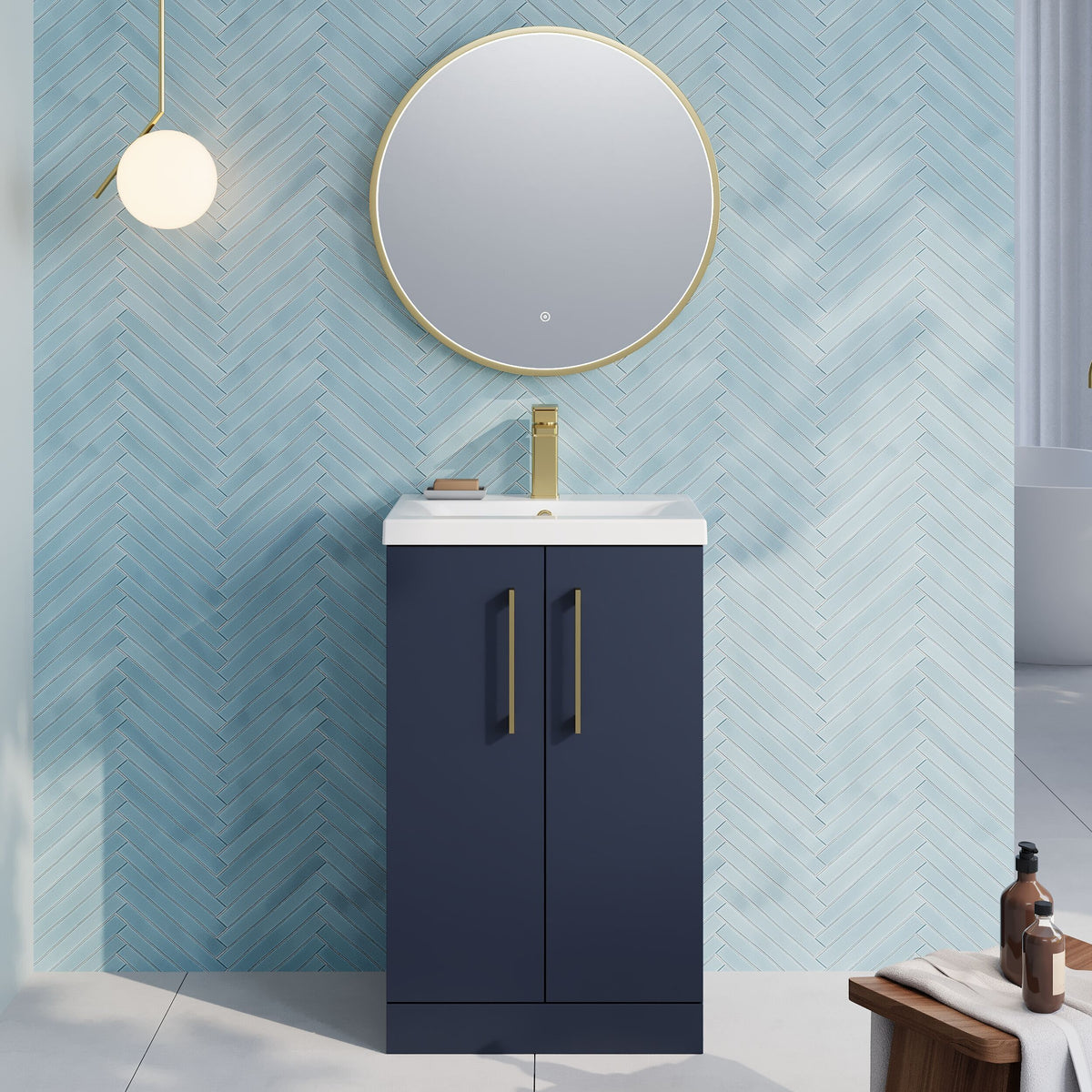 Modern Splash 500mm Midnight Blue 2 Door Floor Standing Vanity Unit With Mid-Edge Basin
