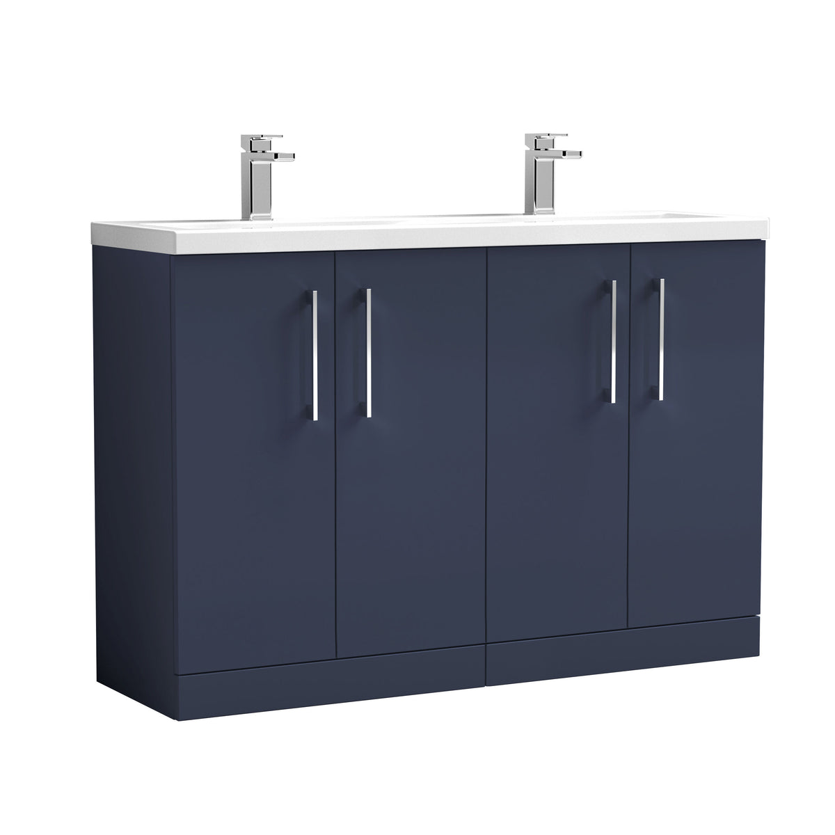 Modern Splash 1200mm Midnight Blue 4 Door Floor Standing Vanity Unit With 2 Tap Hole Ceramic Basin
