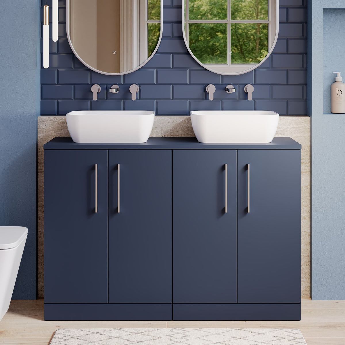 Modern Splash 1200mm Midnight Blue 4 Door Floor Standing Vanity Unit With Co-ordinating Worktop