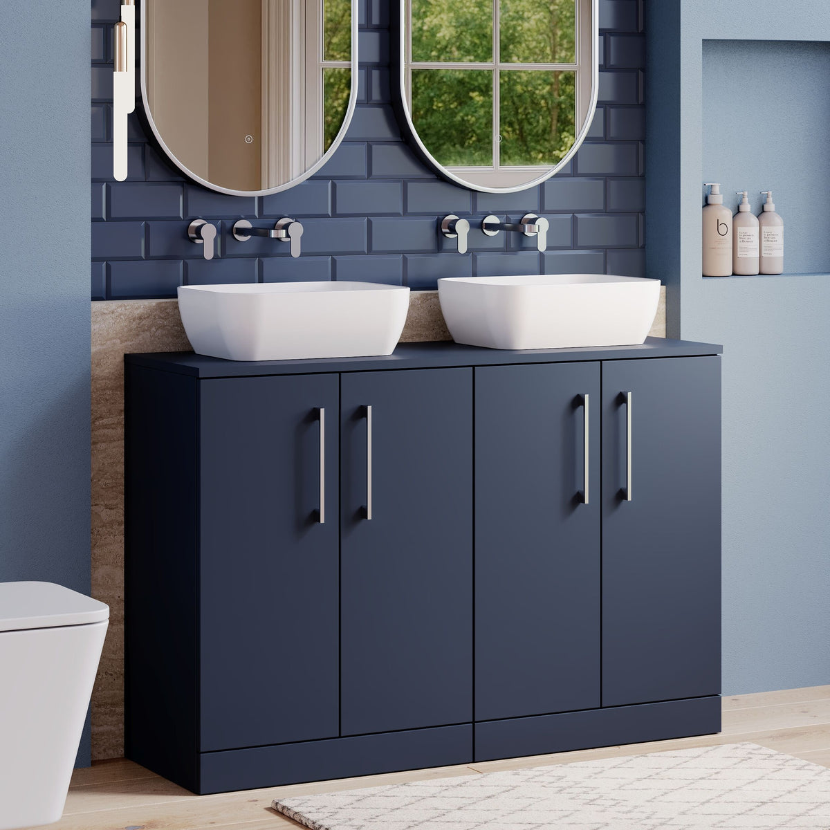 Modern Splash 1200mm Midnight Blue 4 Door Floor Standing Vanity Unit With Co-ordinating Worktop
