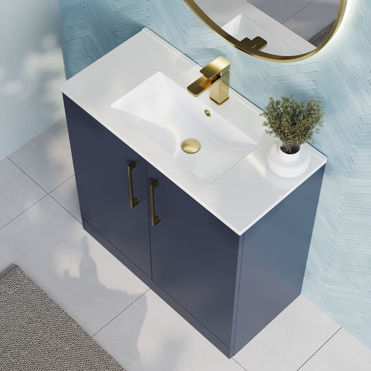Modern Splash 800mm Midnight Blue 2 Door Floor Standing Vanity Unit With Minimalist Basin