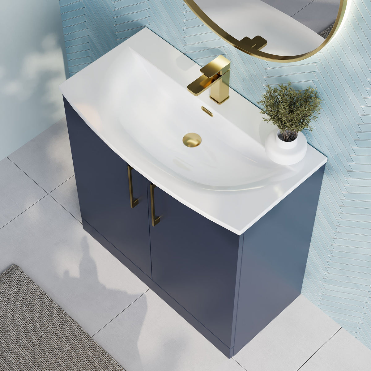 Modern Splash 800mm Midnight Blue 2 Door Floor Standing Vanity Unit With Curved Basin
