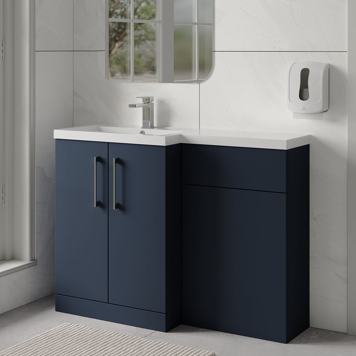 Modern Splash 1100mm Midnight Blue 2 Door Floor Standing Left-Hand Combination Unit With Polymarble Basin