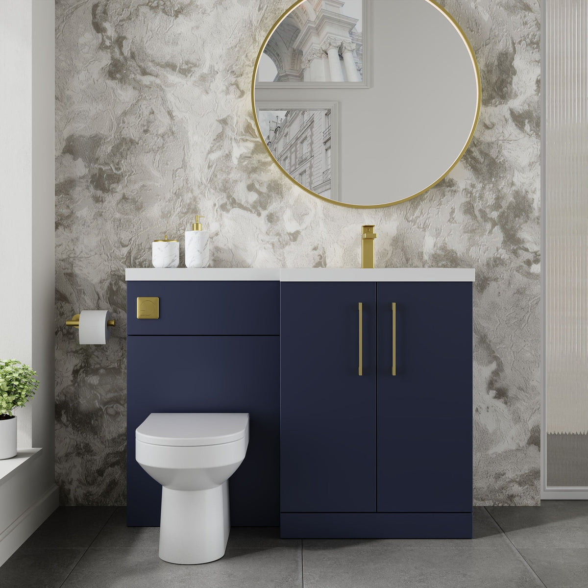Modern Splash 1100mm Midnight Blue 2 Door Floor Standing Right-Hand Combination Unit With Polymarble Basin