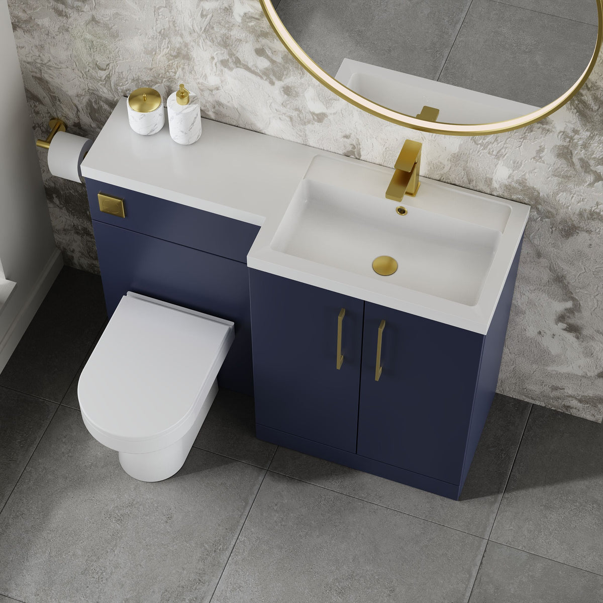 Modern Splash 1100mm Midnight Blue 2 Door Floor Standing Right-Hand Combination Unit With Polymarble Basin