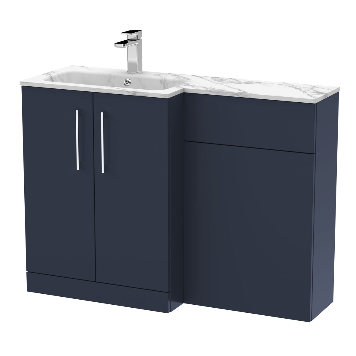 Modern Splash 1100mm Midnight Blue 2 Door Floor Standing Left-Hand Combination Unit With Stone Basin