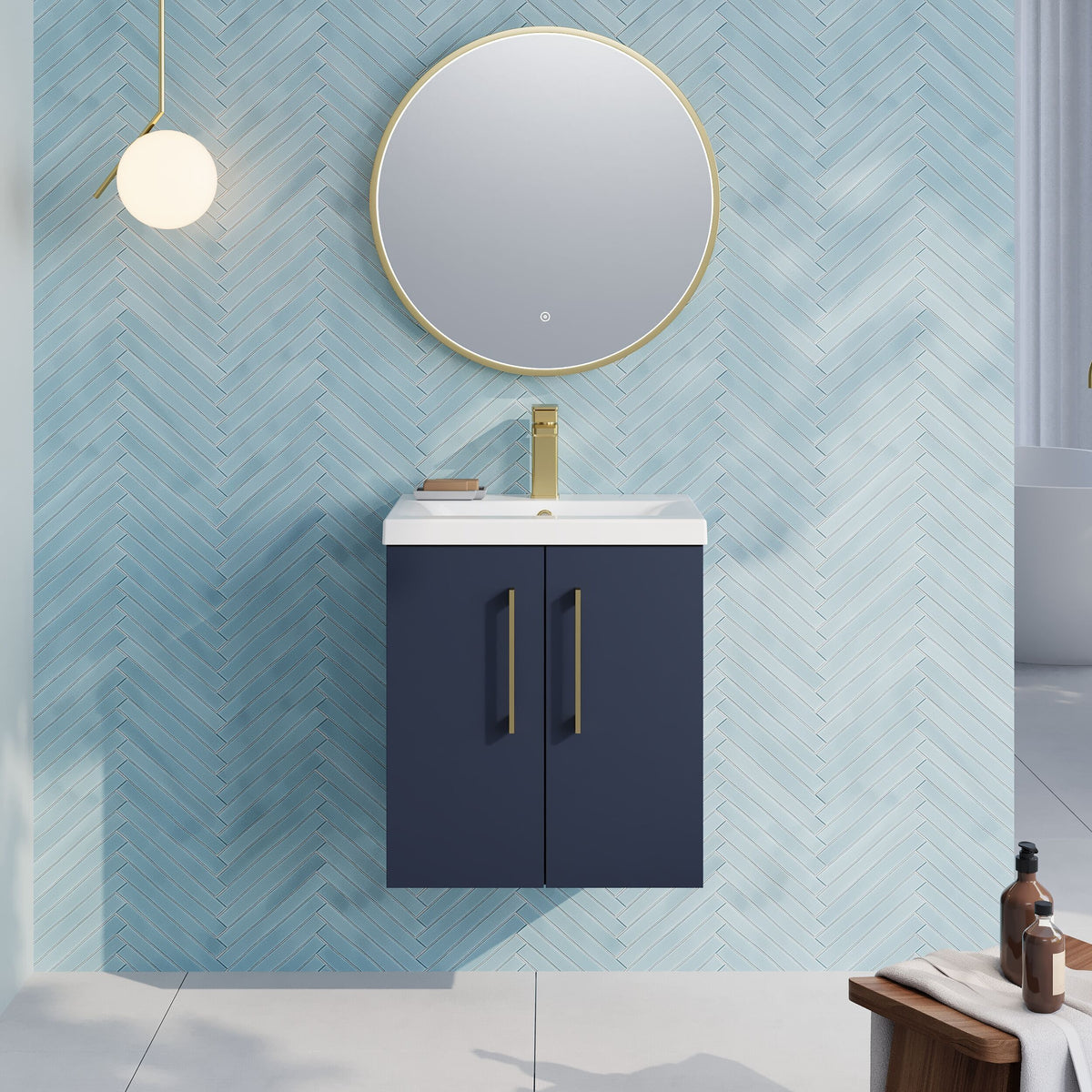 Modern Splash 500mm Midnight Blue 2 Door Wall Hung Vanity Unit With Mid-Edge Basin