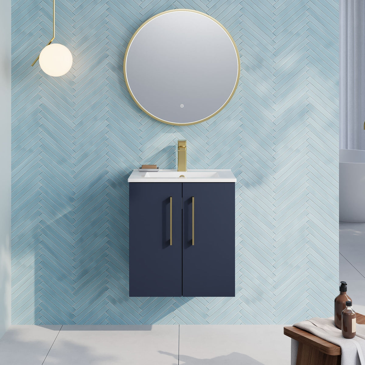 Modern Splash 500mm Midnight Blue 2 Door Wall Hung Vanity Unit With Minimalist Basin