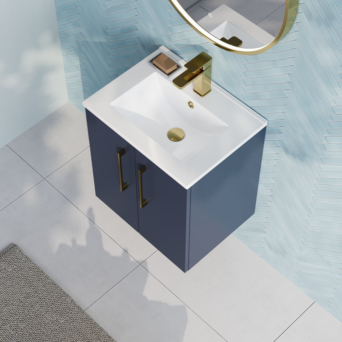 Modern Splash 500mm Midnight Blue 2 Door Wall Hung Vanity Unit With Minimalist Basin