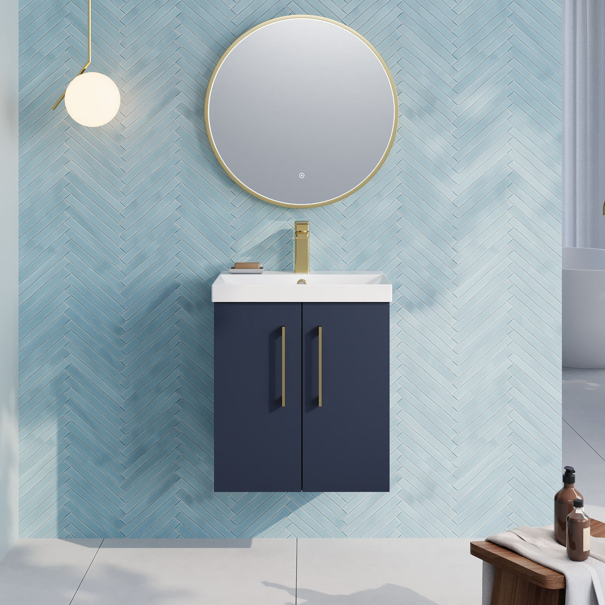 Modern Splash 500mm Midnight Blue 2 Door Wall Hung Vanity Unit With Thin Edge Basin