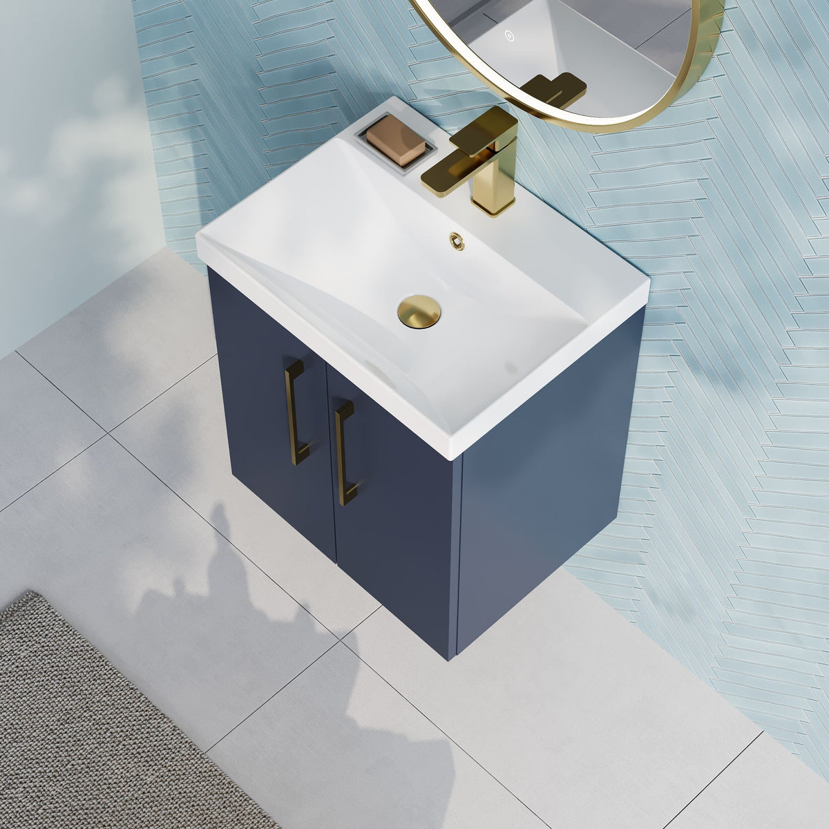 Modern Splash 500mm Midnight Blue 2 Door Wall Hung Vanity Unit With Thin Edge Basin