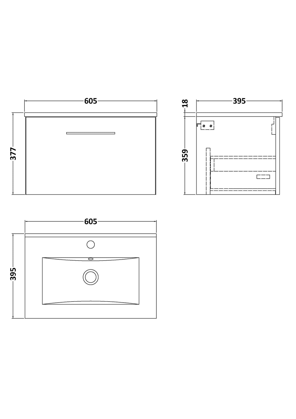 Modern Splash 600mm Midnight Blue 1 Drawer Wall Hung Vanity Unit With Minimalist Basin