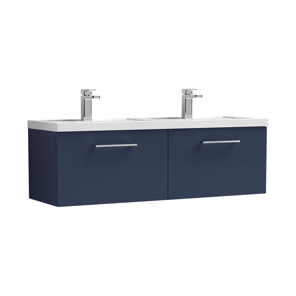 Modern Splash 1200mm Midnight Blue 2 Drawer Wall Hung Vanity Unit With 2 Tap Hole Polymarble basin